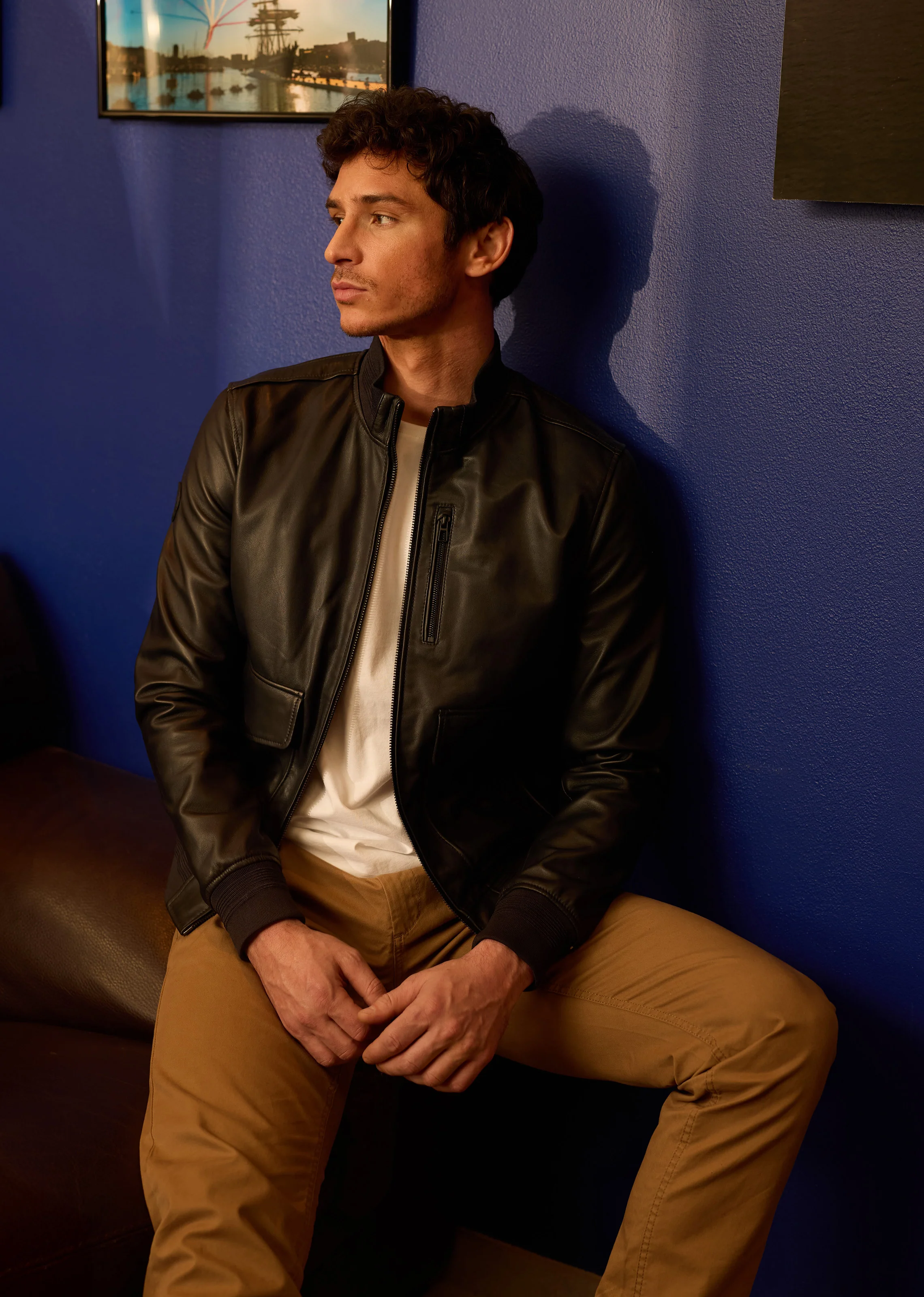 BLOUSON EN CUIR FURTIF NAPOLI navy - Image 4