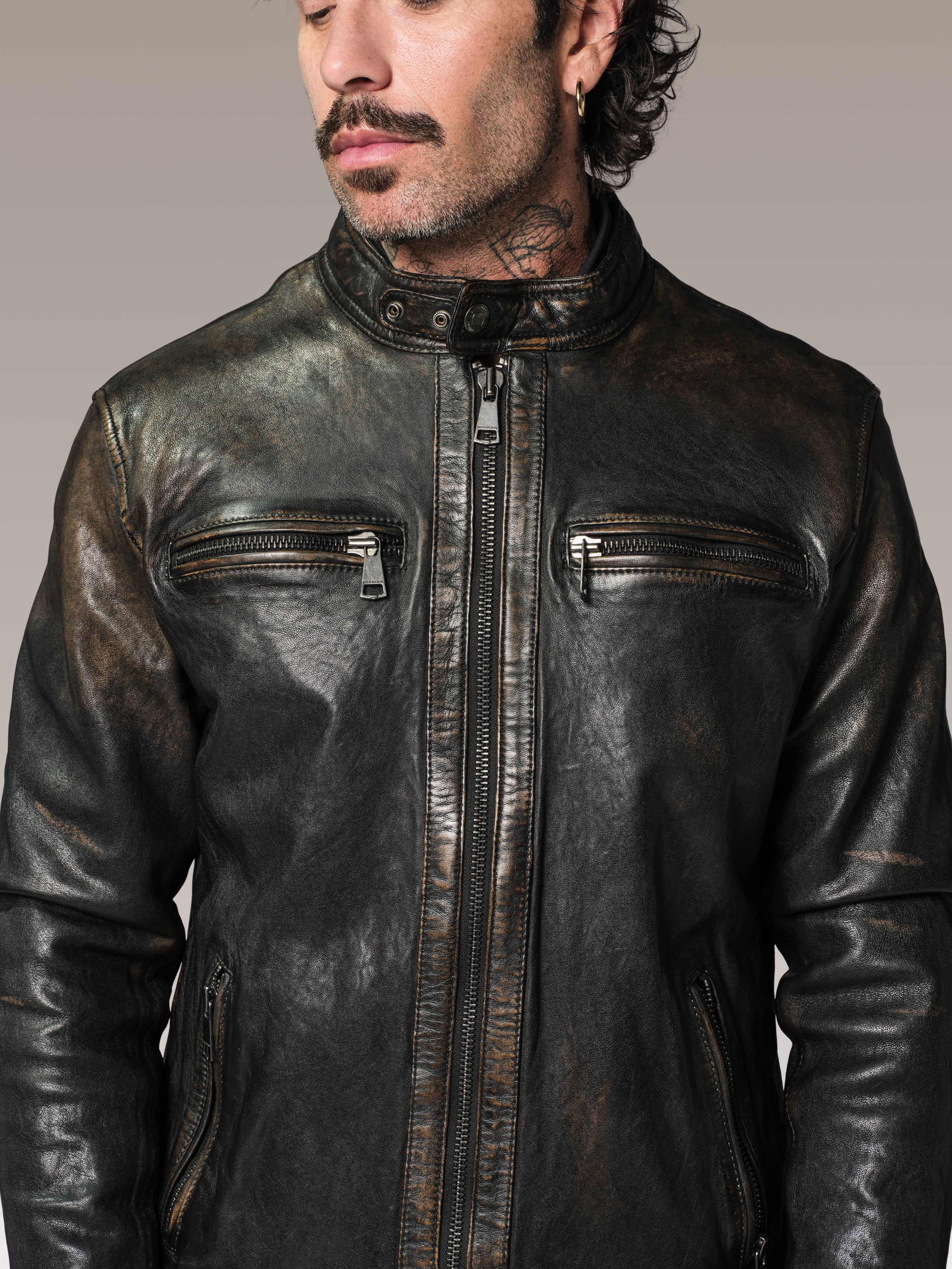 Blouson en cuir marron ICON RACE - Image 3