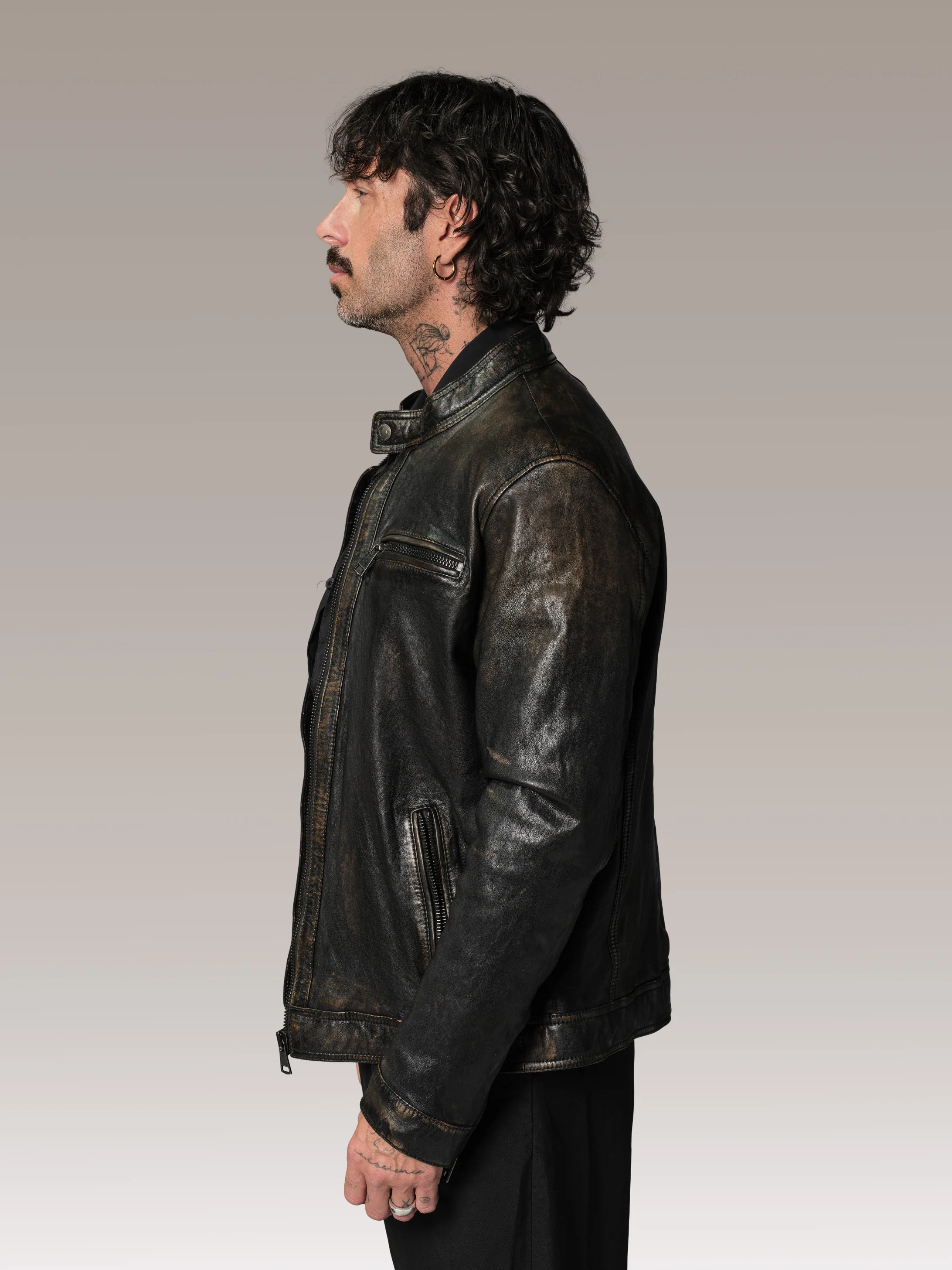 Blouson en cuir marron ICON RACE - Image 4