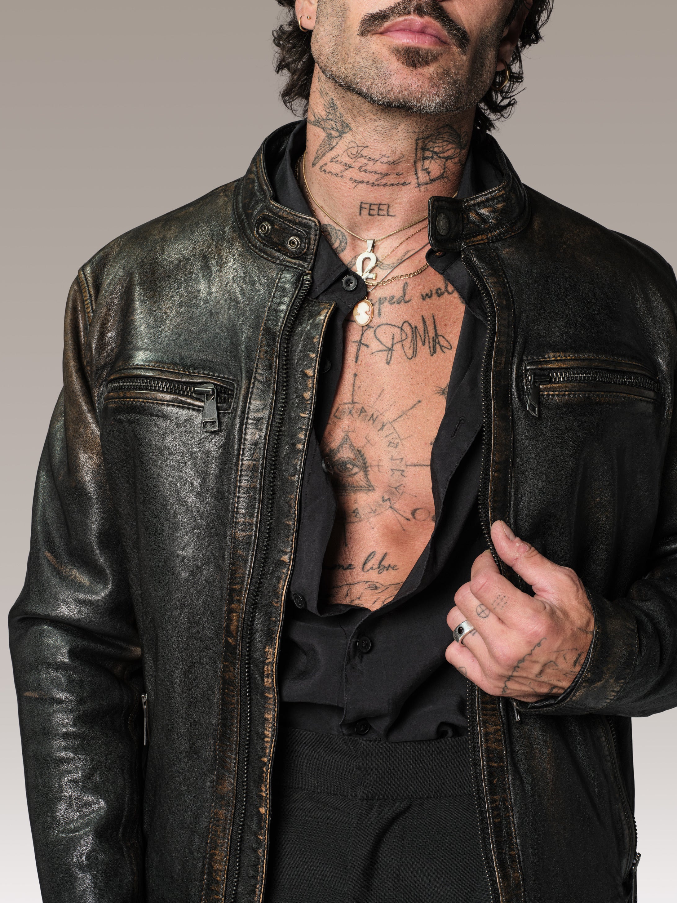 Blouson en cuir marron ICON RACE - Image 7