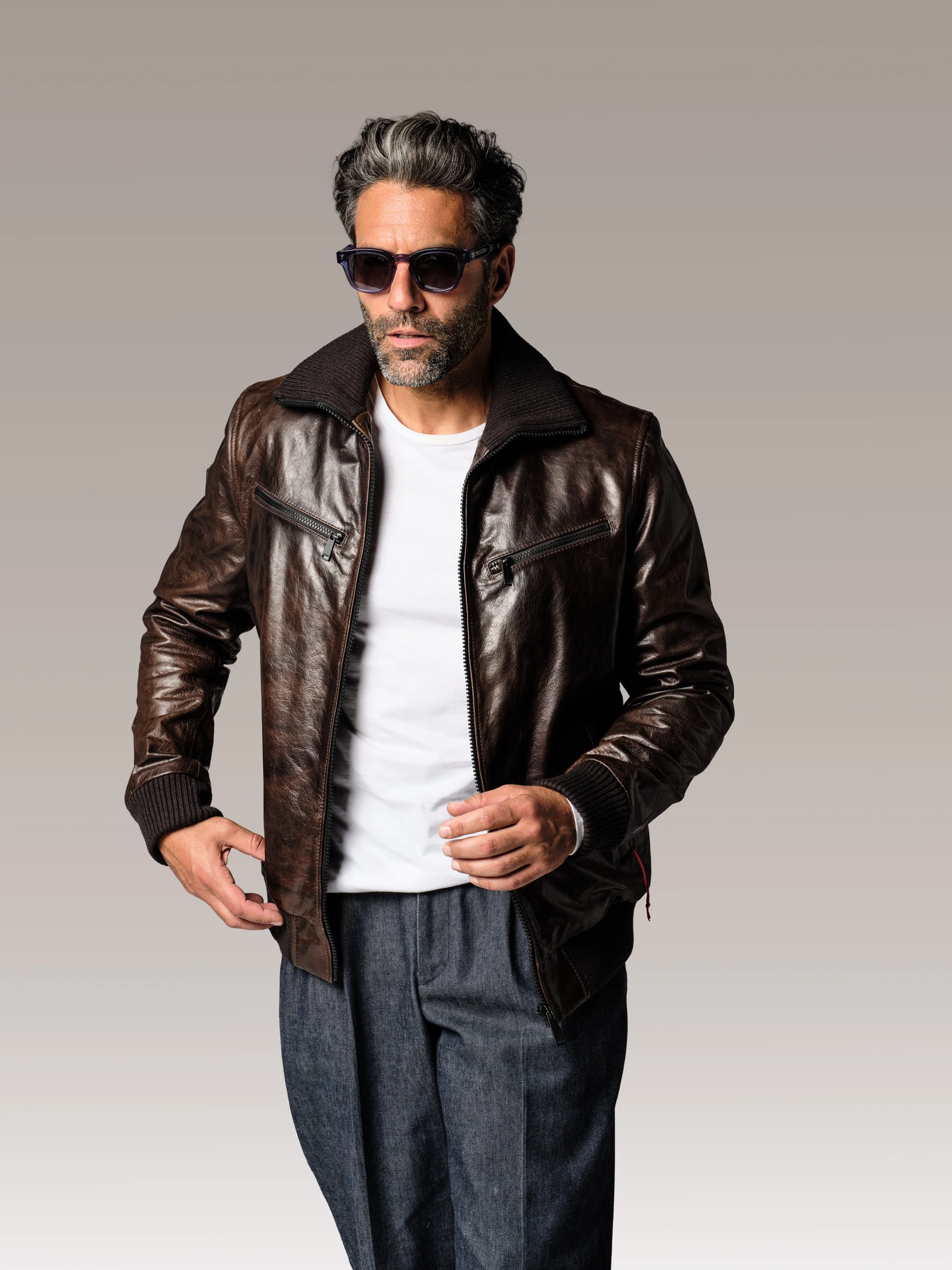 Blouson en cuir marron MIKE QUARTZ - Image 3