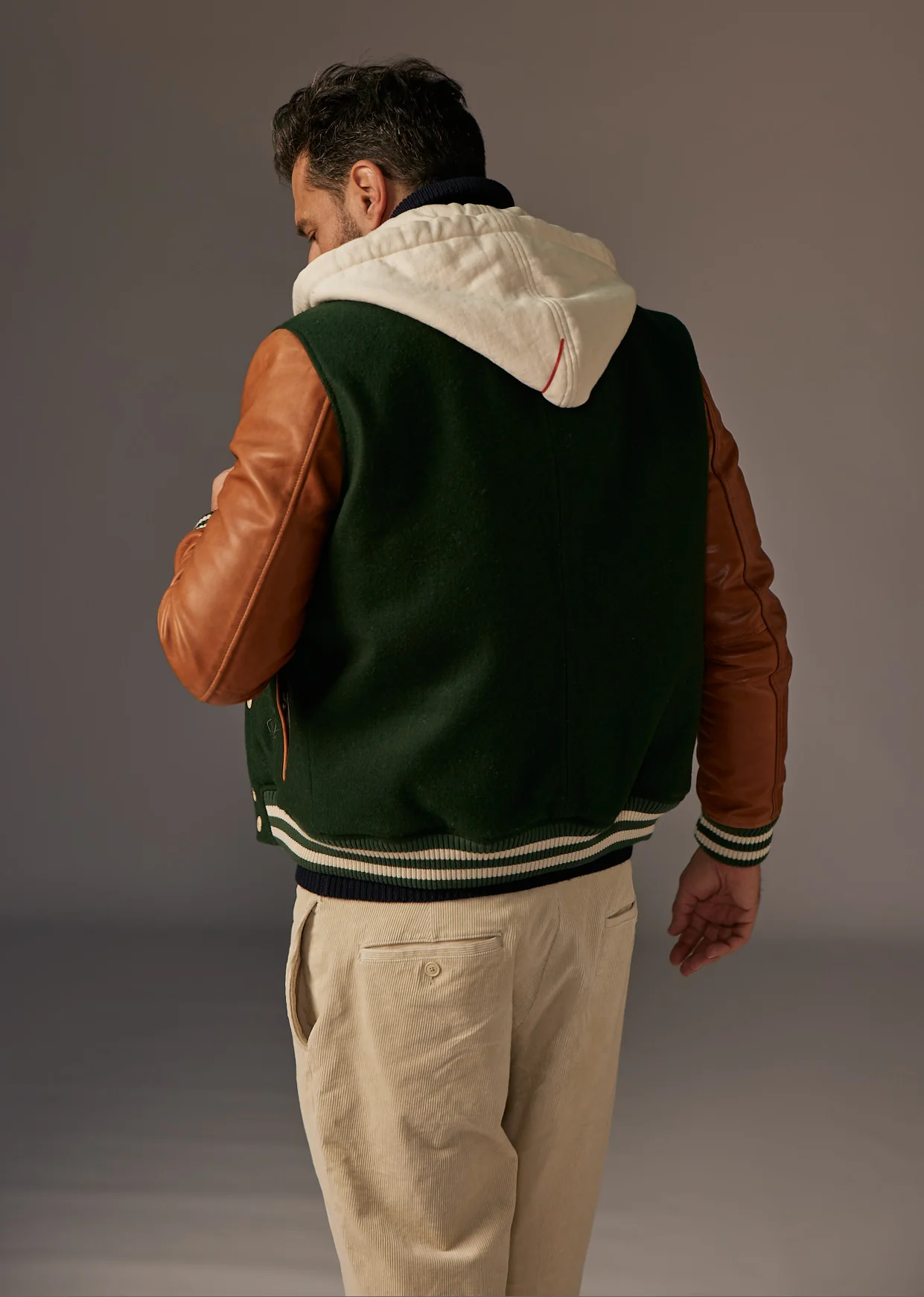 Blouson en cuir vert CAMBRIDGE SCHOOL - Image 4